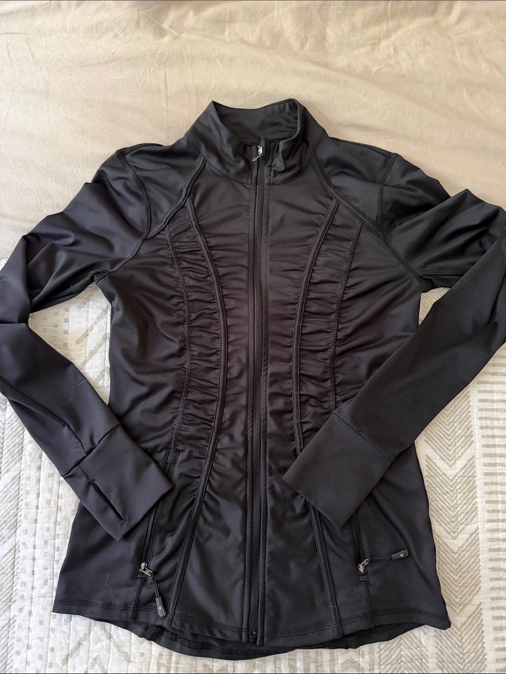 Black Women's Zip-Front Active Jacket with cute details and pockets